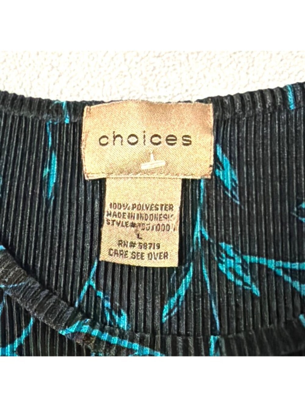 Choices Womens Sleeveless Black & Teal Floral Textured Tank Top L Career Office - Picture 4 of 6